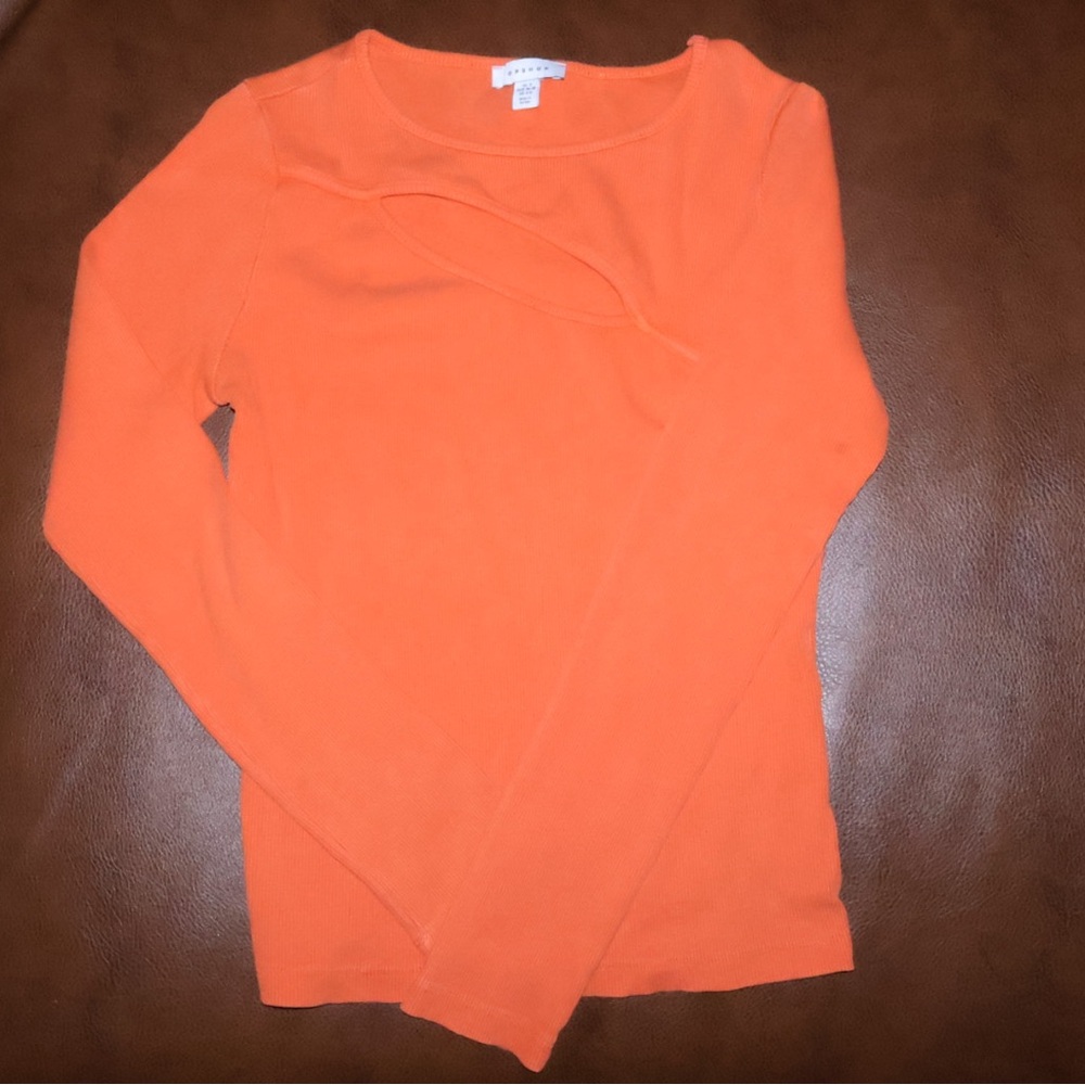 Topshop Orange Ribbed Long Sleeve